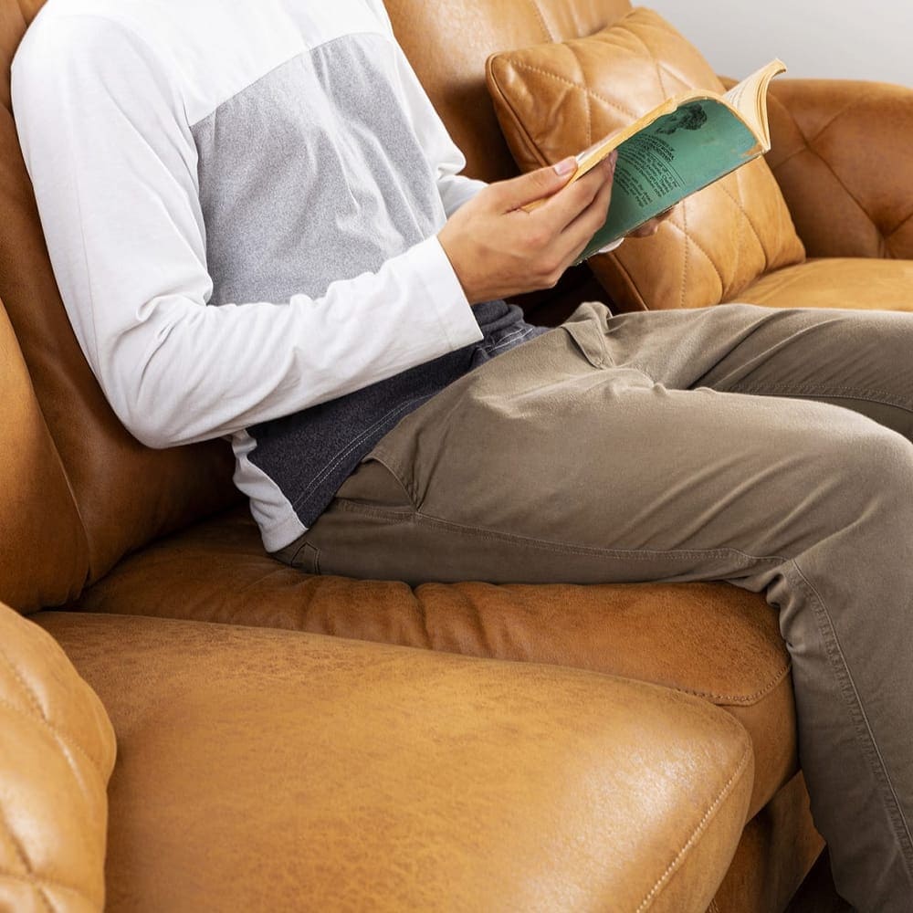 【レザーテックス】　シェーズロングソファ　ヘンリー　左カウチ　(『プライム』　クロムオレンジ) [4]