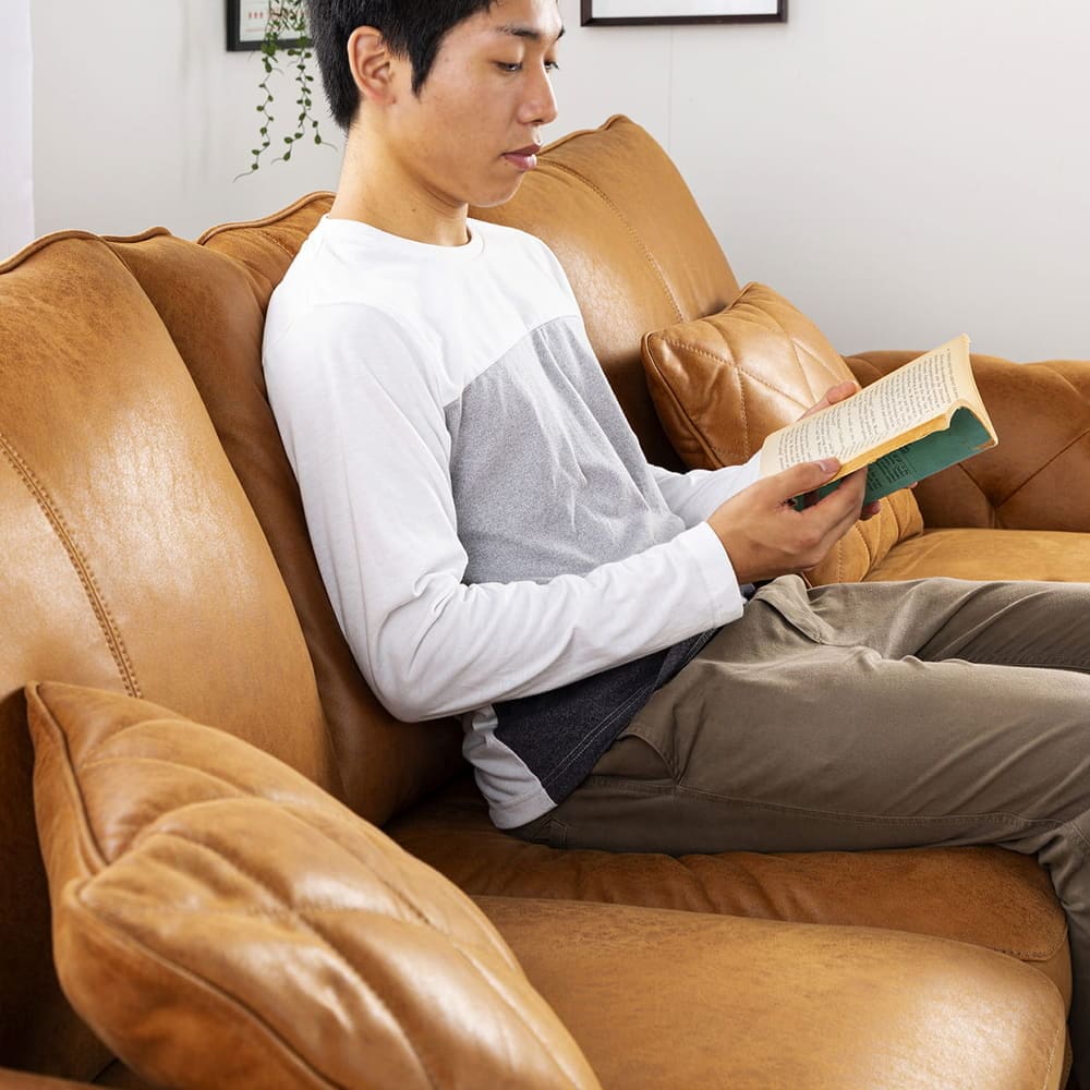 【レザーテックス】　シェーズロングソファ　ヘンリー　左カウチ　(『プライム』　バターブラウン) [3]