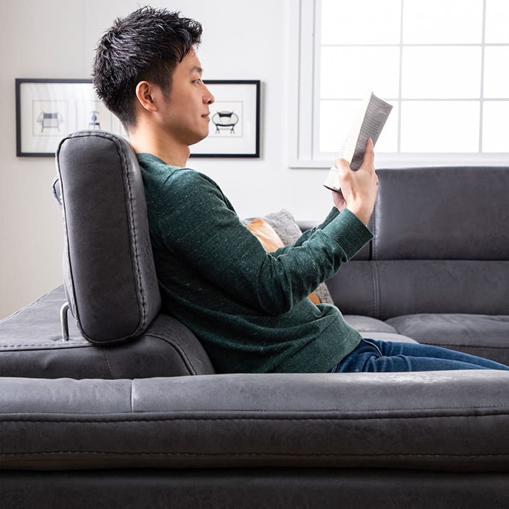 【レザーテックス】　シェーズロングソファ　プレーゴ　右カウチ　(オーカーブラウン) [5]