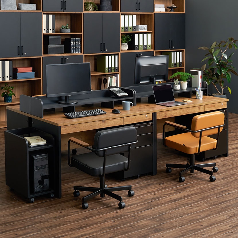 ペスパ2.0 古木調 木製ワークデスク 引き出し 幅1200×奥行600×高さ720mm 配線スリット オフィスデスク ヴィンテージ調 [4]