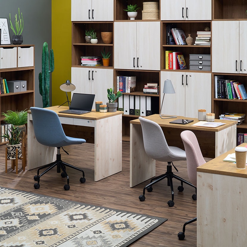 ペスパ2.0 古木調 木製ワークデスク 引き出し 幅1000×奥行600×高さ720mm 配線スリット オフィスデスク ヴィンテージ調 [3]