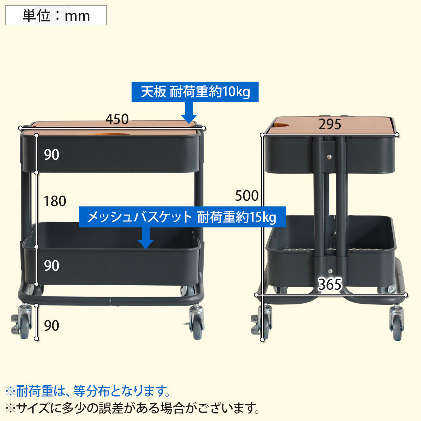 ROSSINI メッシュバスケットワゴン2段 シンプル 幅450×奥行365×高さ500mm [5]