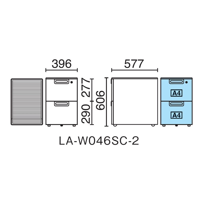 LA-046SC-A2 | エルエーデスク サイドキャビネット 2段コロ式 幅396×奥行577×高さ606mm プラス(PLUS) [3]