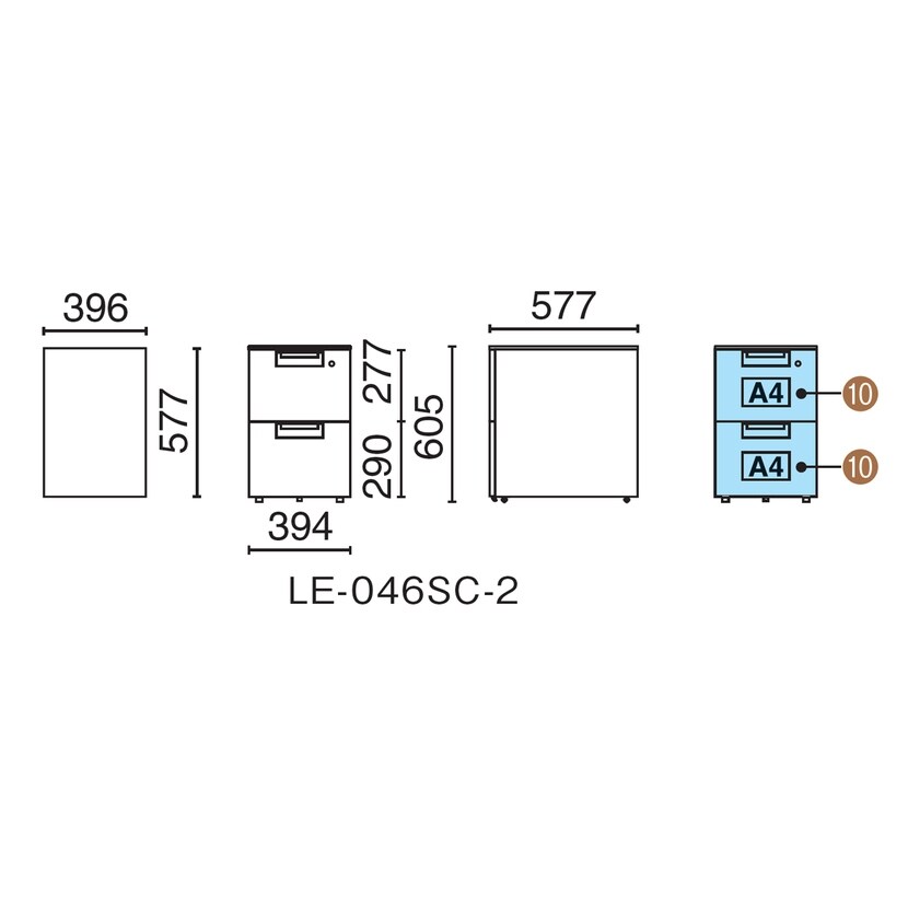 LE-046SC-3 | リード サイドキャビネット 3段 幅396×奥行577×高さ603mm プラス(PLUS) [4]