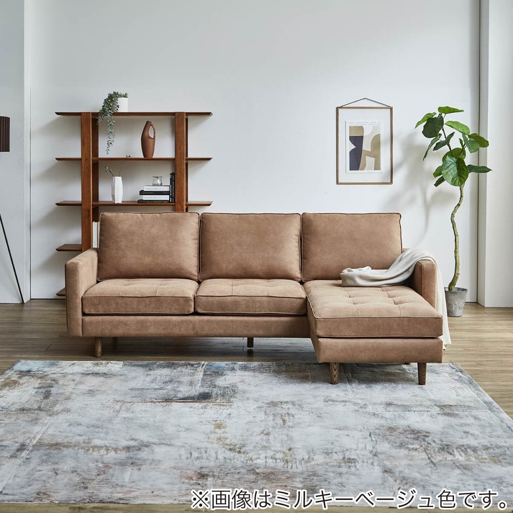 【レザーテックス】　シェーズロングソファ　幅197cm　パレルモ　アニリン(キャメル色) [4]