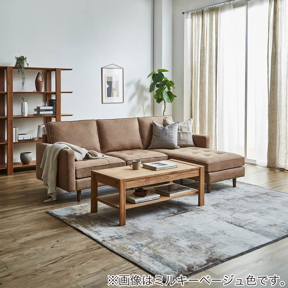 【レザーテックス】　シェーズロングソファ　幅197cm　パレルモ　アニリン(クラフトベージュ色) [3]