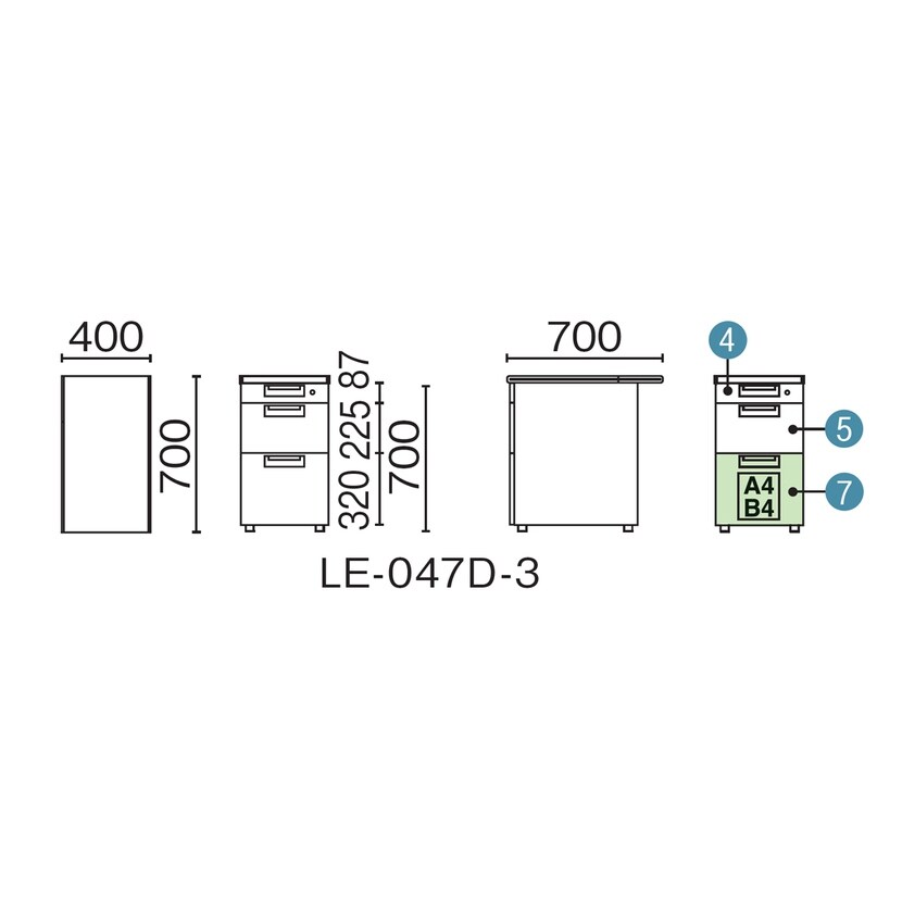 LE-047D-3 | リード 脇机 D700 D-3段 幅400×奥行700×高さ700mm プラス(PLUS) [4]