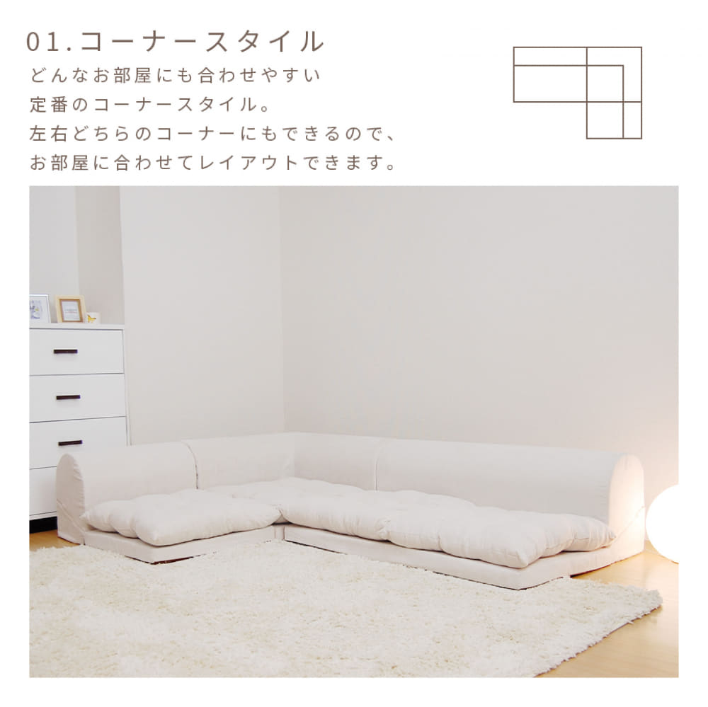 ■メーカー直送品■　【ネット限定品】　クッションローソファ　Ｆｌｕｆｆｙ　３点セット　ＢＥ [5]