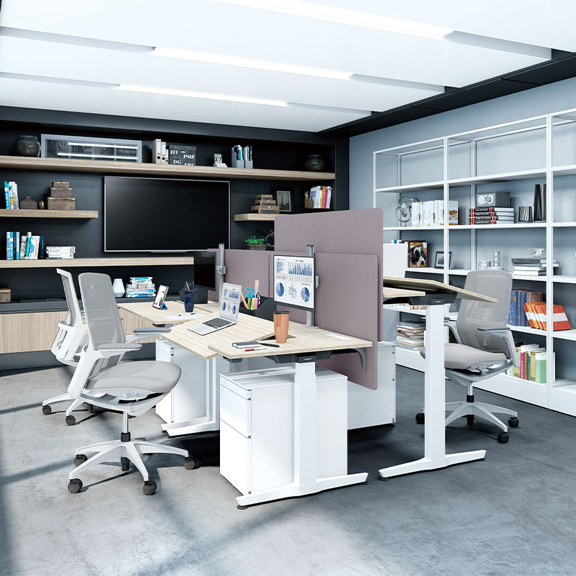 オカムラ リーガス REGAS ルーフパネル L型天板 3U22BA オフィスデスク 電動昇降 幅1350×奥行800×高さ670～1250mm 本体 ブラック マークレス [3]