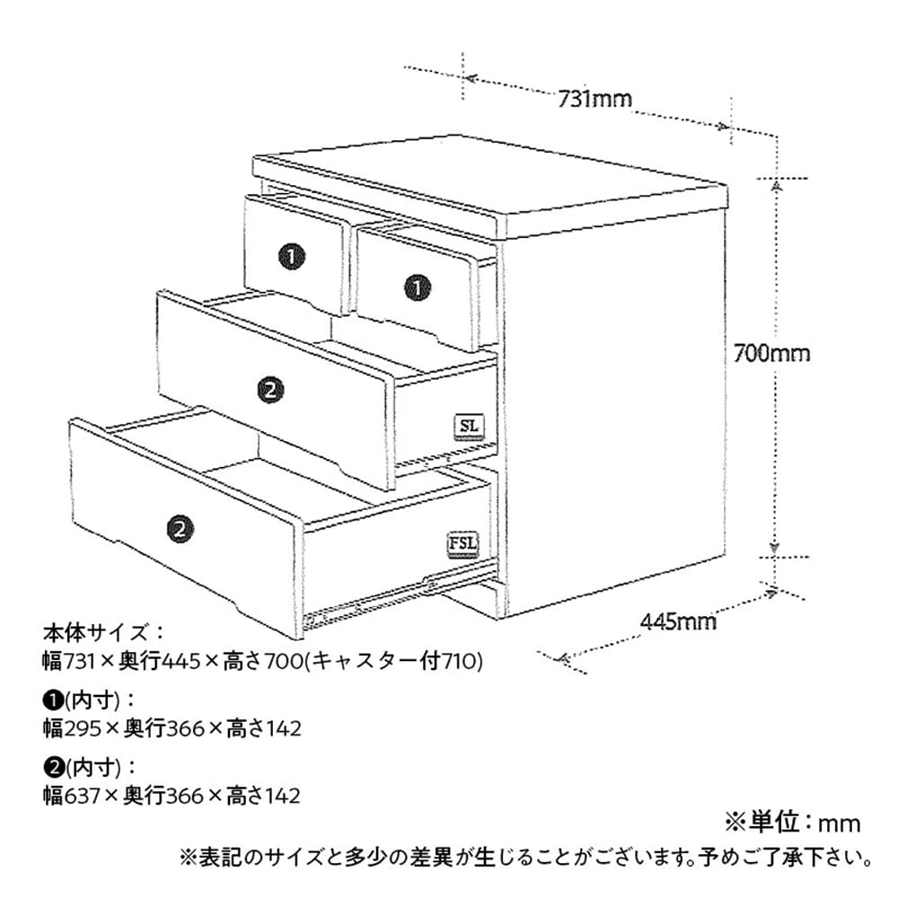 クローゼットチェスト【奥浅45cm】ミズキ　７５−３ＬＣ　ＷＮ [5]