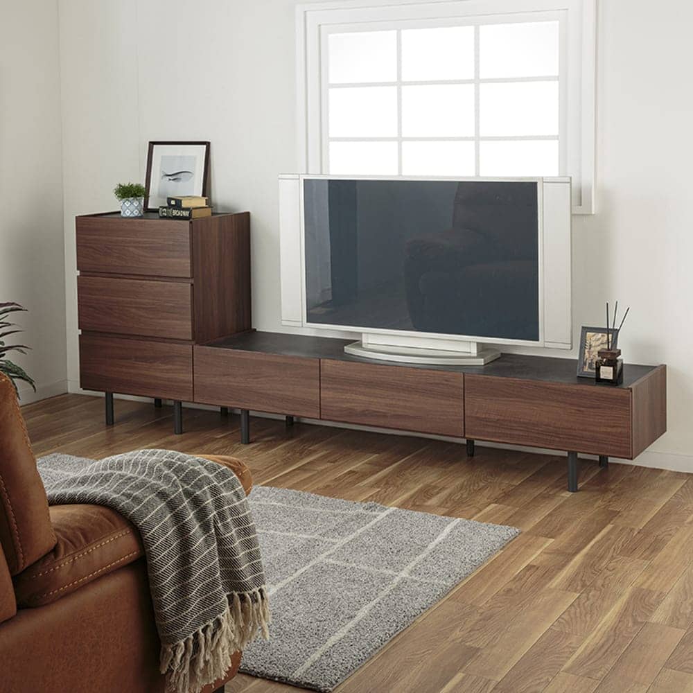 パモウナ　リビングボード（引出３段）　ＷＶ−４３　ＬＢ（Ｌブラウン） [2]