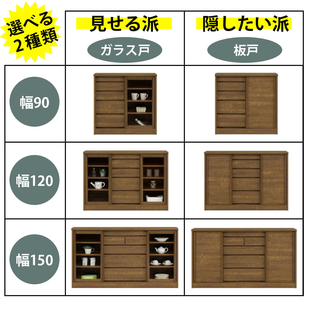 サイドボード　サニーＩＩ　１５０　ガラス戸　Ｄ＝３０　ＷＨ [3]