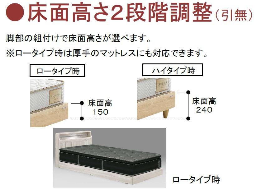 セミダブルフレーム　ポエル　Ｓキャビ　引無　ＬＧＹ　ライトグレー　※マットレス別売※ [2]