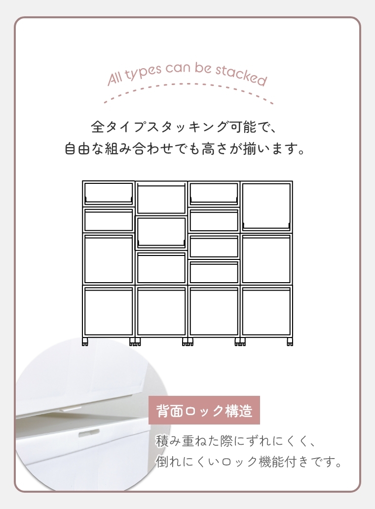 自由な組み合わせでも高さが揃う クローゼットシステム 引出しタイプ Lサイズ 【単品】 CS-D3 ライクイット (クローゼット収納/収納ボックス/衣類ケース/積み重ね/スタッキング/押入れ収納/1人暮らし/おもちゃ収納/日本製/中が見えない) [5]