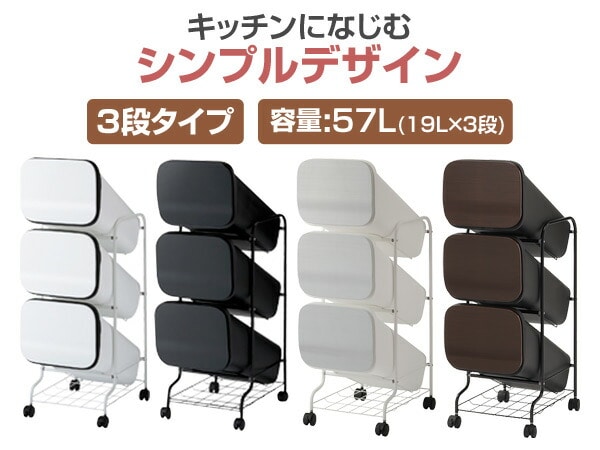 【10％オフクーポン対象】ゴミ箱 分別 縦型 19L×4段 キャスター付き スムーススタンドダストボックス4P リス RISU [2]