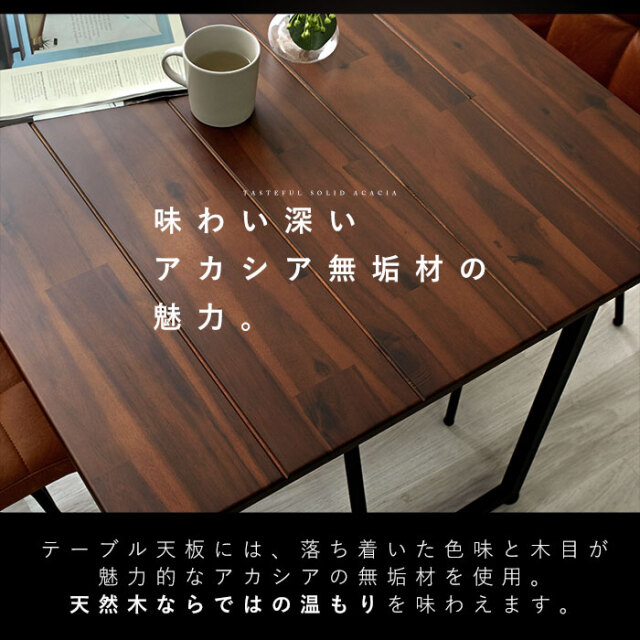 天然木×スチール×合皮 ダイニングテーブル+チェア4脚 5点セット リトル [4]