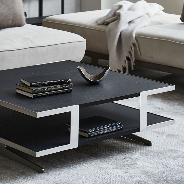 アルフレード センターテーブル 幅90cm リビングテーブル メラミン天板 ステンレス ブラック [4]