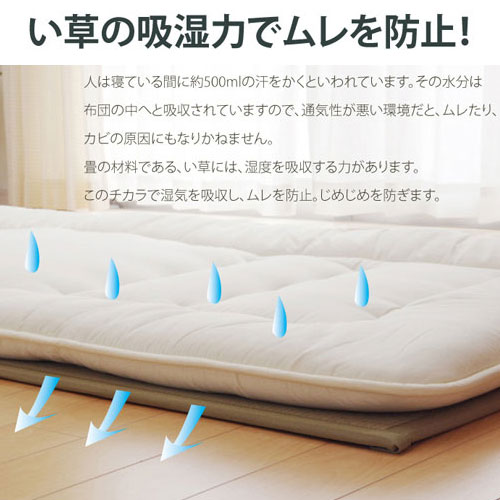 純国産い草マットレス 三つ折タイプ セミダブル （約）120×210cm [2]