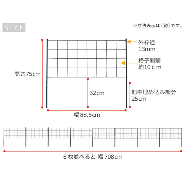 格子型アイアンフェンス 高さ75cm グラフ 8枚組 [2]