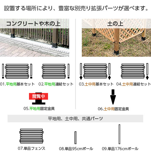 木製 ボーダーフェンス スプレッド 平地用 固定金具 単品 [5]