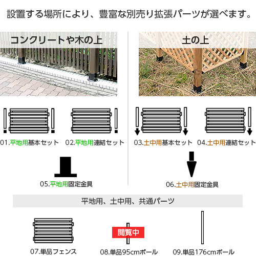 木製 ボーダーフェンス スプレッド 95cmウッドポール 単品 [5]