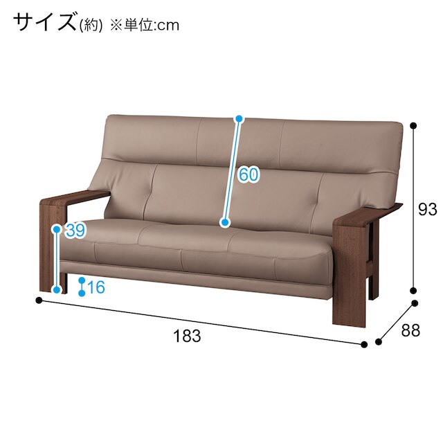 3人用本革ソファ(ダンテ2 W15403K ルークアンバーGY/BR) [3]