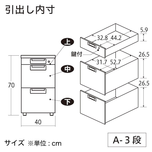 脇机(3段 LEED 047A-3 奥行70cm T2/BK) [2]