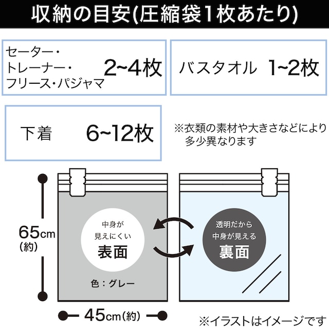 消臭・抗菌 手押し衣類圧縮袋(Lサイズ 2枚入り) [3]