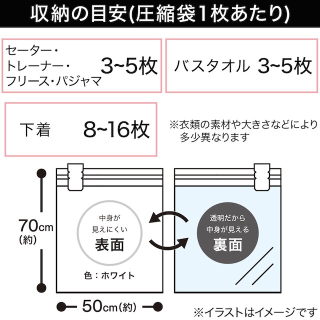 消臭・抗菌 手押し衣類圧縮袋(LLサイズ 2枚入り) [3]