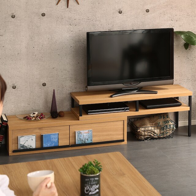 【最短翌日出荷】ヴィンテージテイストの伸長式テレビ台(ローボード100-190cm NA) [4]