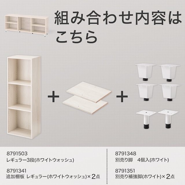 簡単組立て Nクリック ボックス　ローボード(ホワイトウォッシュ) [2]