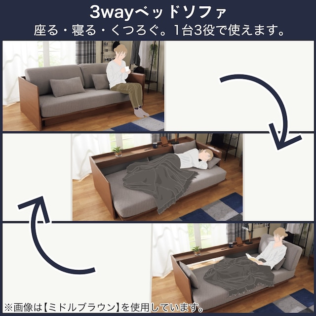 3Way ベッドソファ(B1-USB2 GY/WW) [2]