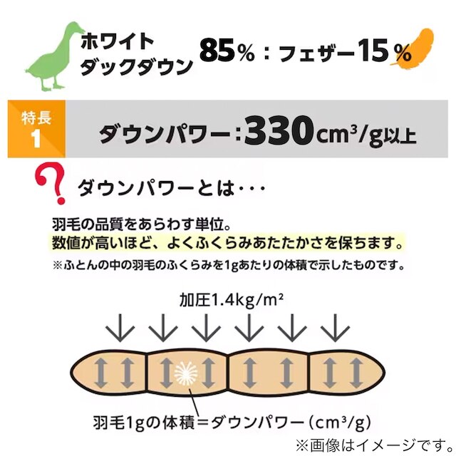 ホワイトダックダウン85％羽毛布団　合掛（ムーンシャンテン　シングル） [5]