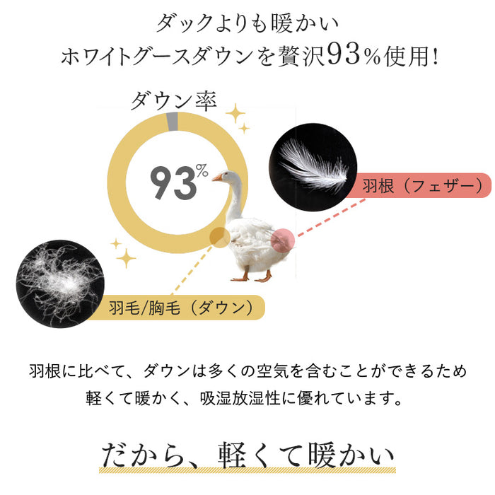 [シングル] 大増量1.3kg 羽毛布団 ホワイトグースダウン93％ CILゴールドラベル 二層キルト 400dp以上 かさ高165mm以上 7年保証 日本製 〔10119043〕 [5]