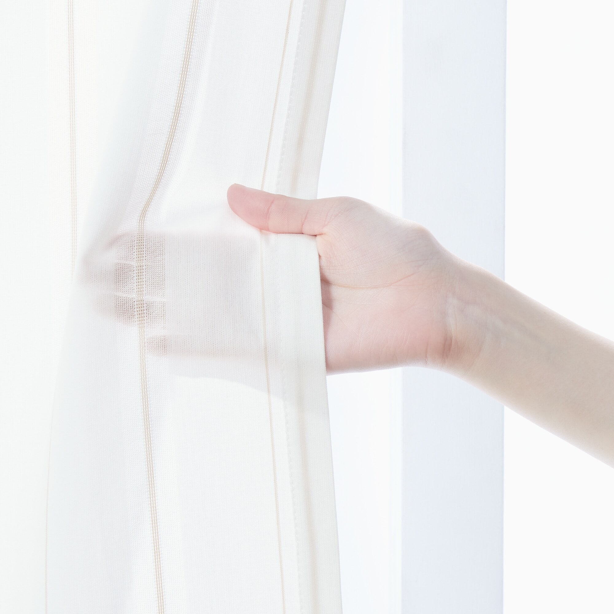 綿空き羽 レースプリーツカーテン/ベージュストライプ [3]