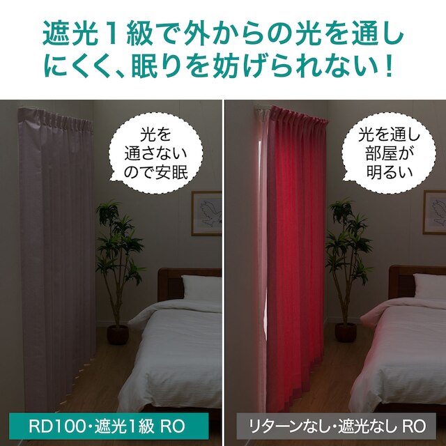 遮光1級･遮熱･遮音カーテン&遮熱･遮像･採光レースカーテン 4枚セット(RD100 RO 100X200cmセット) [5]