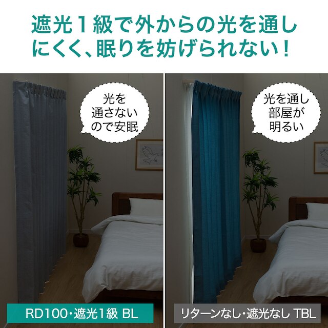 遮光1級･遮熱･遮音カーテン&遮熱･遮像･採光レースカーテン 4枚セット(RD100 BL 100X110cmセット) [5]