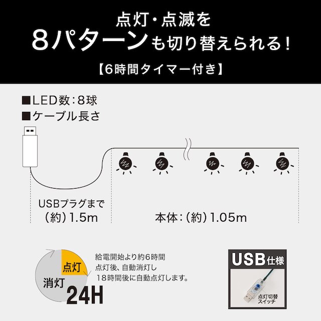 LEDガーランド(ウッドスター 8球 USB n3TK) [2]