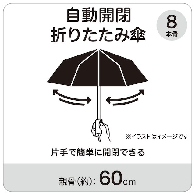 自動開閉折りたたみ傘 60cm (ブラック CJ601) [2]