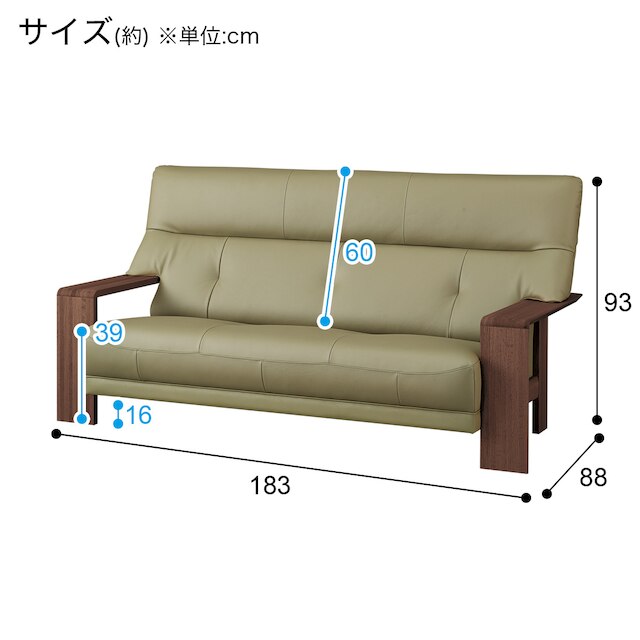 3人用本革ソファ(ダンテ2 W15403K ルークグラスGR/BR) [3]