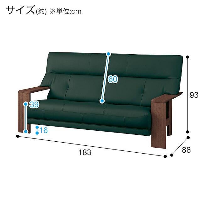 3人用本革ソファ(ダンテ2 W15403K ルークダークGR/BR) [3]