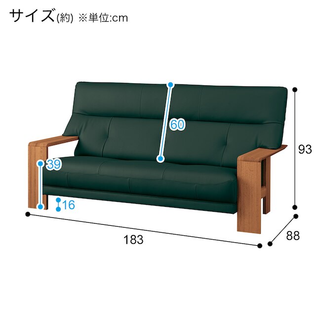 3人用本革ソファ(ダンテ2 W15403H ルークダークGR/MBR) [3]