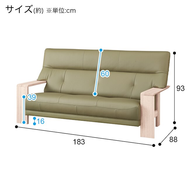 3人用本革ソファ(ダンテ2 W15403Y ルークグラスGR/WW) [3]