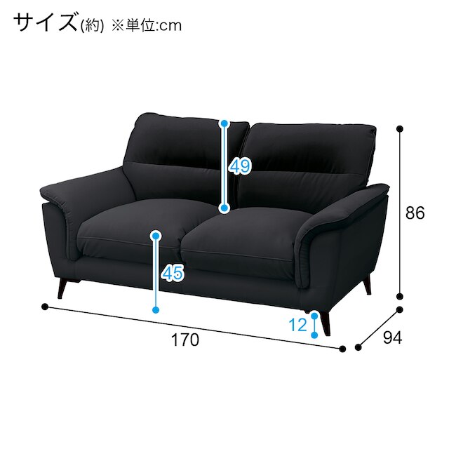 傷･汚れに強い合成皮革 2人掛けソファ(WE01 BK) [5]