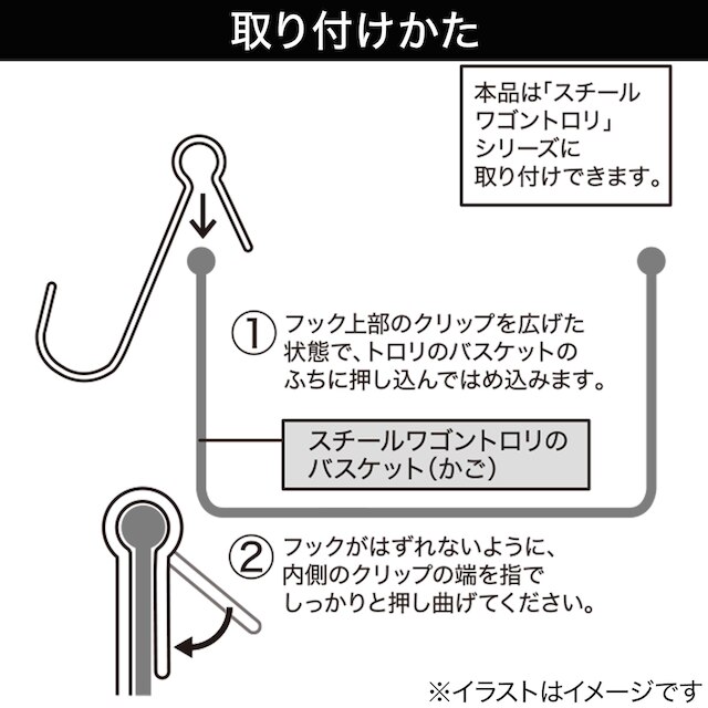 スチールワゴン トロリ用・トロリコンパクト用 フック(ブラック 2個入り) [4]