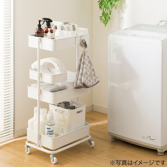 軽量で移動がラクなスチールワゴン トロリ用・ トロリコンパクト用 回転バスケット(ホワイト) [4]