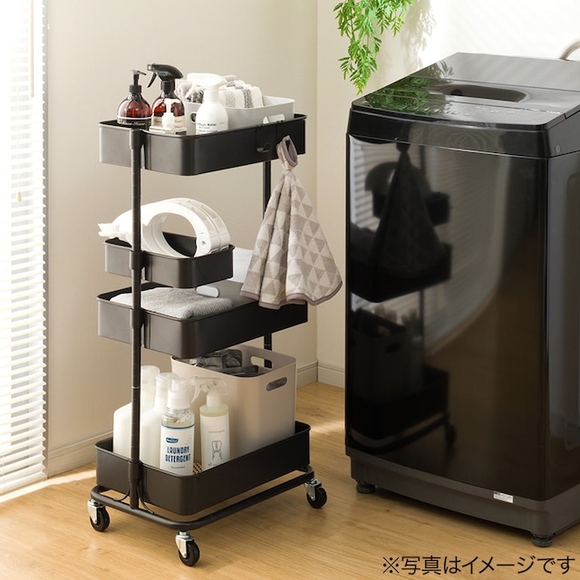 軽量で移動がラクなスチールワゴン トロリ用・ トロリコンパクト用 回転バスケット(ブラック) [4]