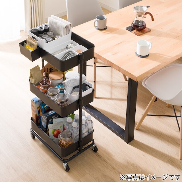 軽量で移動がラクなスチールワゴン トロリ用・ トロリコンパクト用 小物入れ(ブラック) [4]