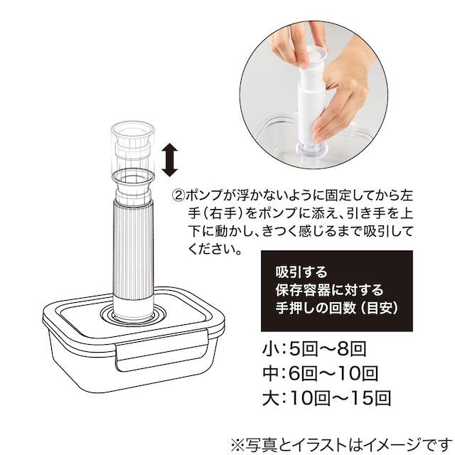 真空にできる耐熱ガラス保存容器専用 手動吸引ポンプ(MW092) [5]