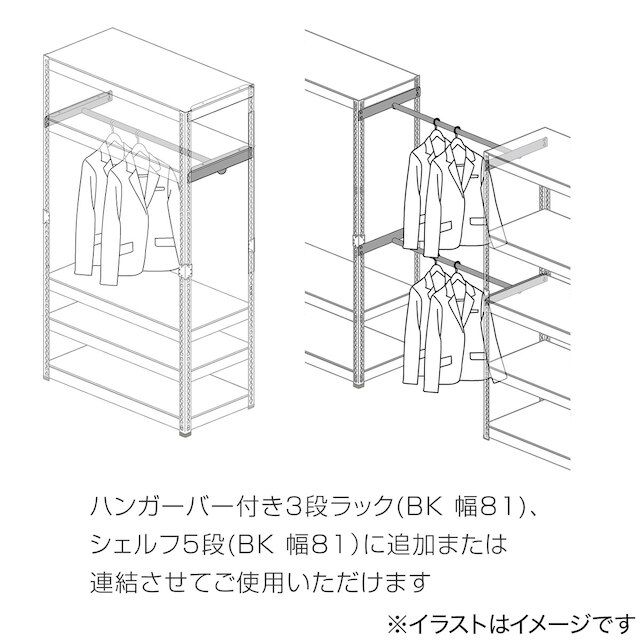 追加ハンガーバーセット (幅81cm ブラック) [5]